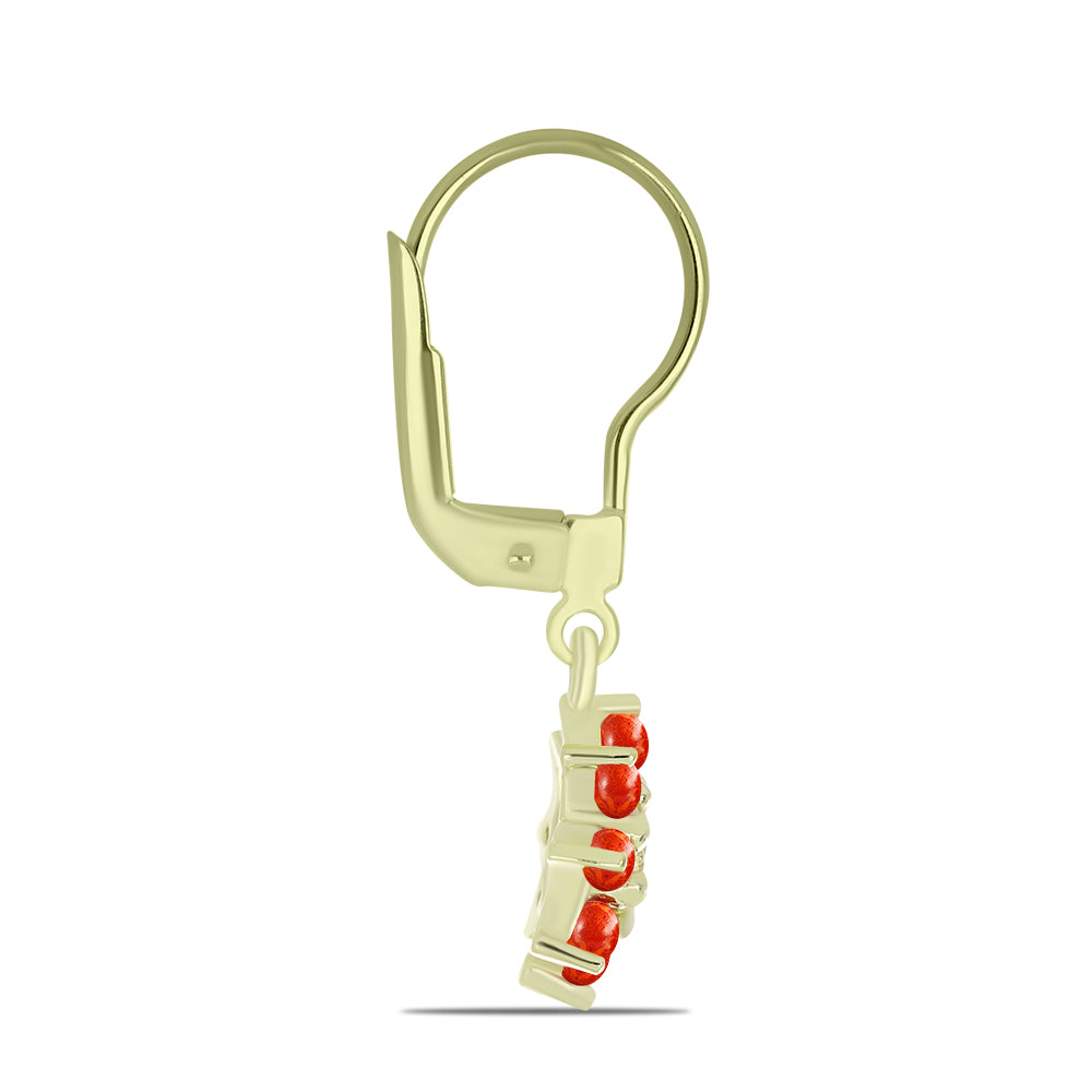 Arannyal Bevont Ezüst Fülbevaló Vörös Szivacs Korallal és Fehér Topázzal