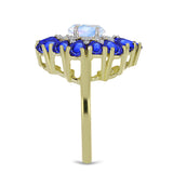 Arannyal Bevont Ezüst Gyűrű Szivárvány Holdkővel és Ausztrál Kék Zafírral