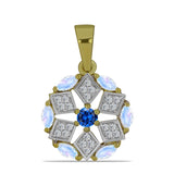 Arannyal Bevont Ezüst Medál Szivárvány Holdkővel és Ausztrál Kék Zafírral