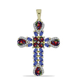 Kereszt Arannyal Bevont Ezüst Medál Lega Dembi Éjfekete Etiópiai Opállal és Tanzanittal