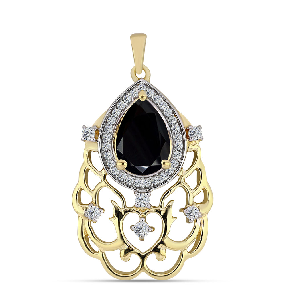 Arannyal Bevont Ezüst Medál Fekete Onixszal és Fehér Topázzal