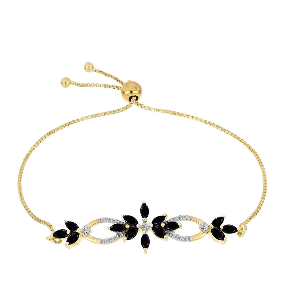 Arannyal Bevont Ezüst Karkötő Fekete Onixszal és Fehér Topázzal