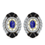 Arannyal Bevont Ezüst Fülbevaló Lapisz Lazulival és Fehér Topázzal