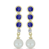 Arannyal Bevont Ezüst Fülbevaló Lapisz Lazulival és Fehér Édesvízi Kagylógyönggyel