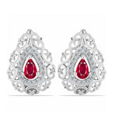 Ezüst Fülbevaló Madagaszkári Rubinnal és Fehér Topázzal