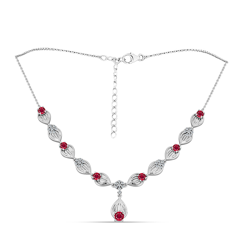 Ezüst Nyaklánc Madagaszkári Rubinnal és Fehér Topázzal