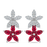 Ezüst Fülbevaló Madagaszkári Rubinnal és Fehér Topázzal