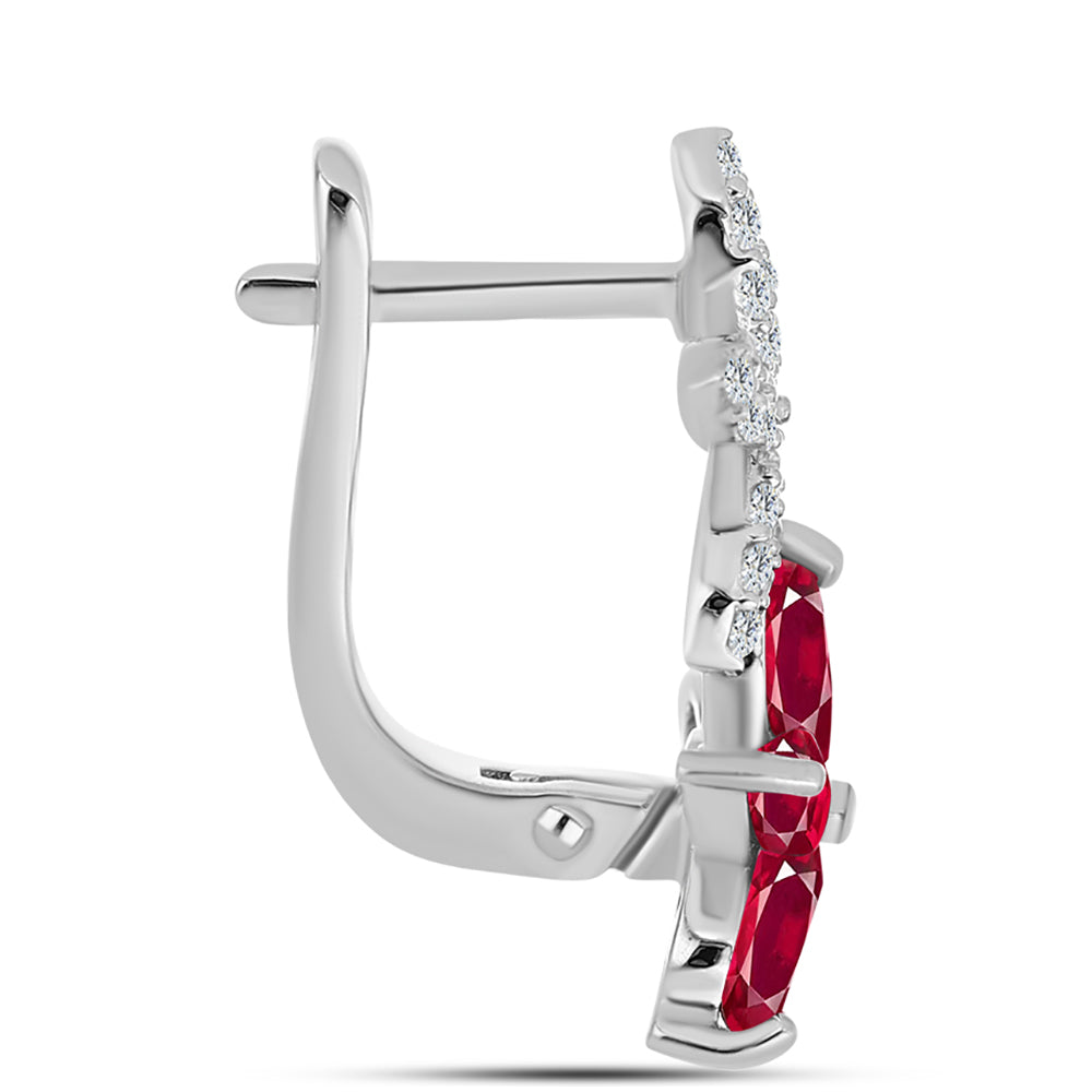 Ezüst Fülbevaló Madagaszkári Rubinnal és Fehér Topázzal
