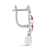 Ezüst Fülbevaló Madagaszkári Rubinnal és Fehér Édesvízi Kagylógyönggyel