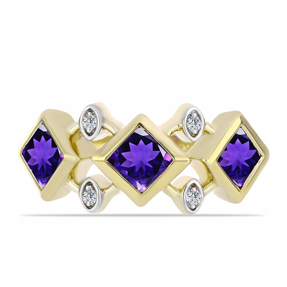 Arannyal Bevont Ezüst Gyűrű Marokkói Ametiszttel és Fehér Topázzal