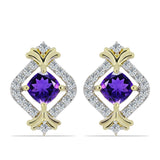 Arannyal Bevont Ezüst Fülbevaló Marokkói Ametiszttel és Fehér Topázzal