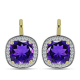 Arannyal Bevont Ezüst Fülbevaló Marokkói Ametiszttel és Fehér Topázzal