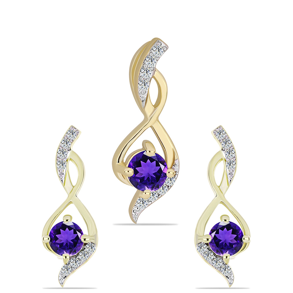 Arannyal Bevont Ezüst Szett Marokkói Ametiszttel és Fehér Topázzal ( Fülbevaló+Medál )