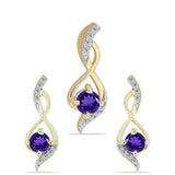Arannyal Bevont Ezüst Szett Marokkói Ametiszttel és Fehér Topázzal ( Fülbevaló+Medál )