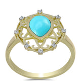 Arannyal Bevont Ezüst Gyűrű Csipkerózsika Türkizzel és Fehér Topázzal