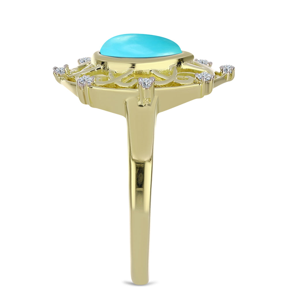 Arannyal Bevont Ezüst Gyűrű Csipkerózsika Türkizzel és Fehér Topázzal