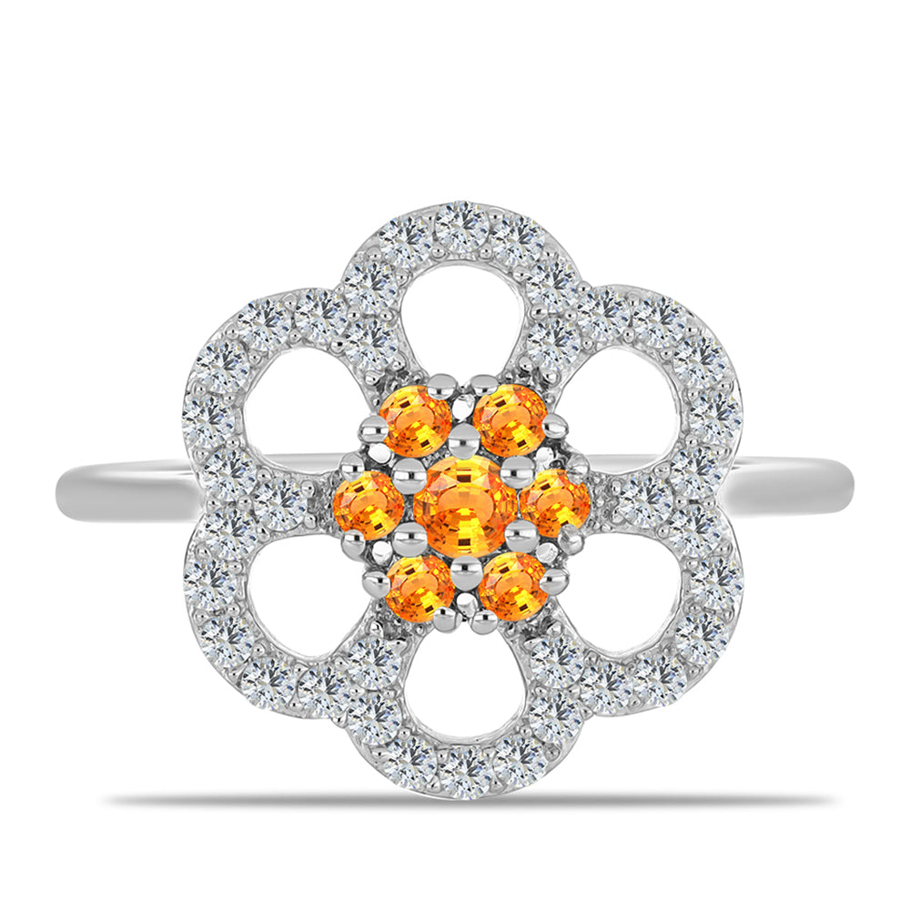 Ezüst Gyűrű Padparadschai Zafírral és Fehér Topázzal