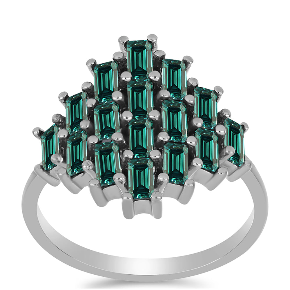 Ezüst Gyűrű Zöldes Tengerkék Moissanite-tal