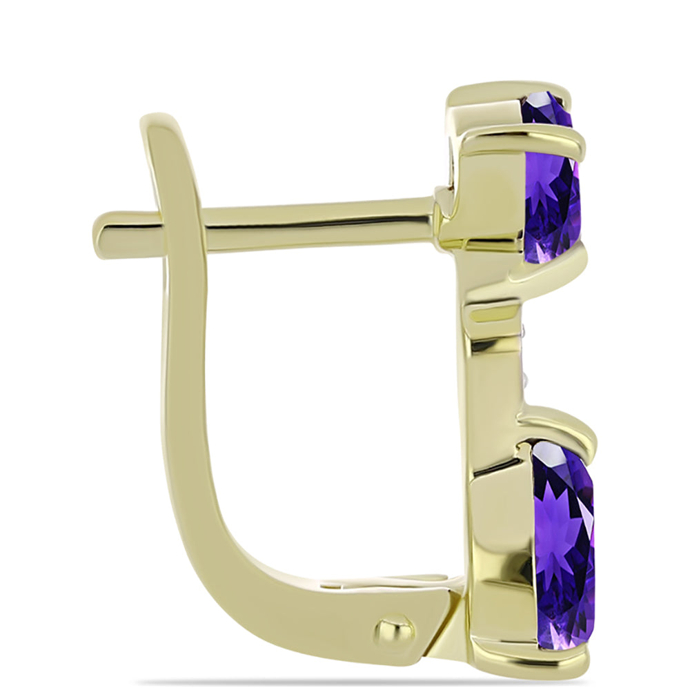 Arannyal Bevont Ezüst Fülbevaló Marokkói Ametiszttel és Fehér Topázzal