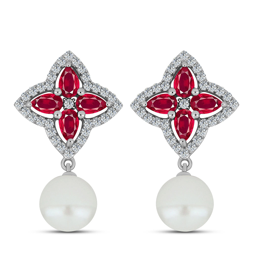 Ezüst Medál Madagaszkári Rubinnal és Fehér Édesvízi Kagylógyönggyel