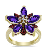 Arannyal Bevont Ezüst Gyűrű Marokkói Ametiszttel és Barton Gránáttal