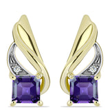 Arannyal Bevont Ezüst Fülbevaló Marokkói Ametiszttel és Fehér Topázzal