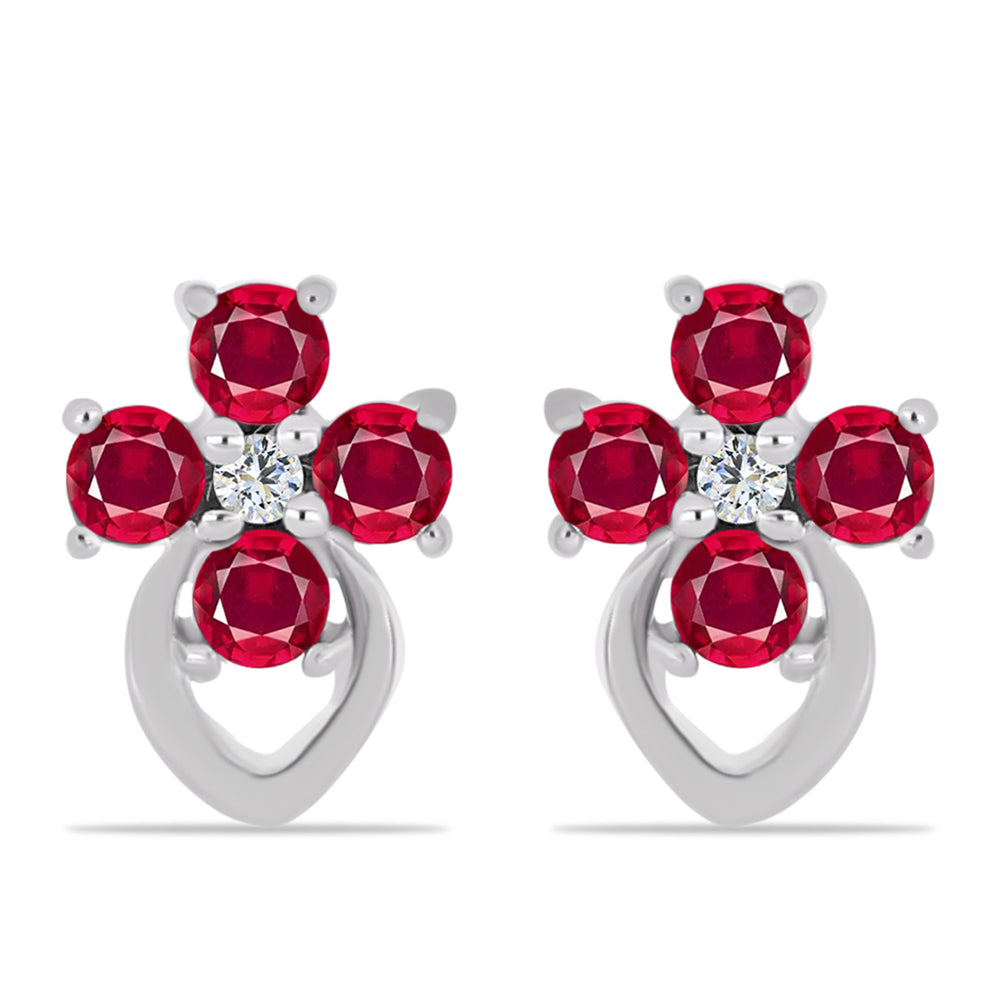 Ezüst Fülbevaló Madagaszkári Rubinnal és Fehér Topázzal