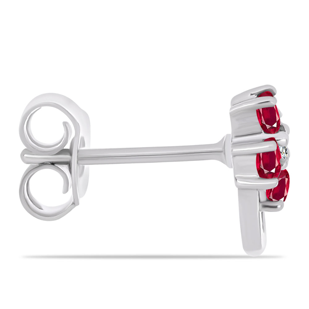 Ezüst Fülbevaló Madagaszkári Rubinnal és Fehér Topázzal