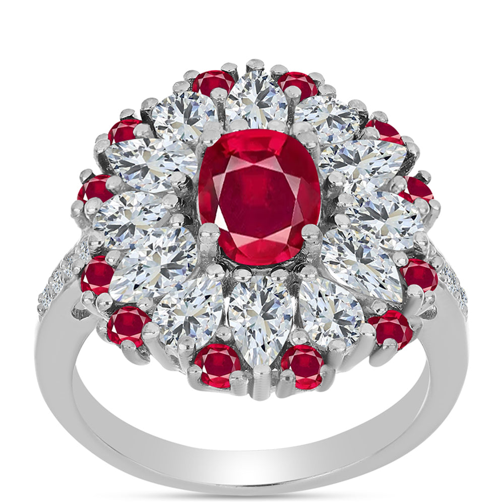 Ezüst Gyűrű Madagaszkári Rubinnal és Fehér Topázzal