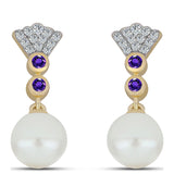 Arannyal Bevont Ezüst Medál Marokkói Ametiszttel és Fehér Édesvízi Kagylógyönggyel