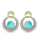 Arannyal Bevont Ezüst Fülbevaló Csipkerózsika Türkizzel és Fehér Topázzal