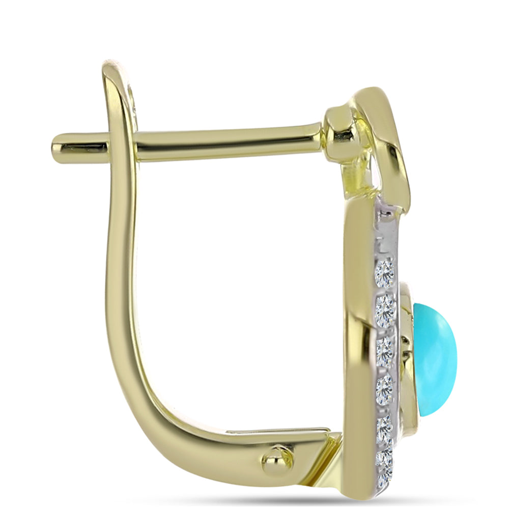 Arannyal Bevont Ezüst Fülbevaló Csipkerózsika Türkizzel és Fehér Topázzal