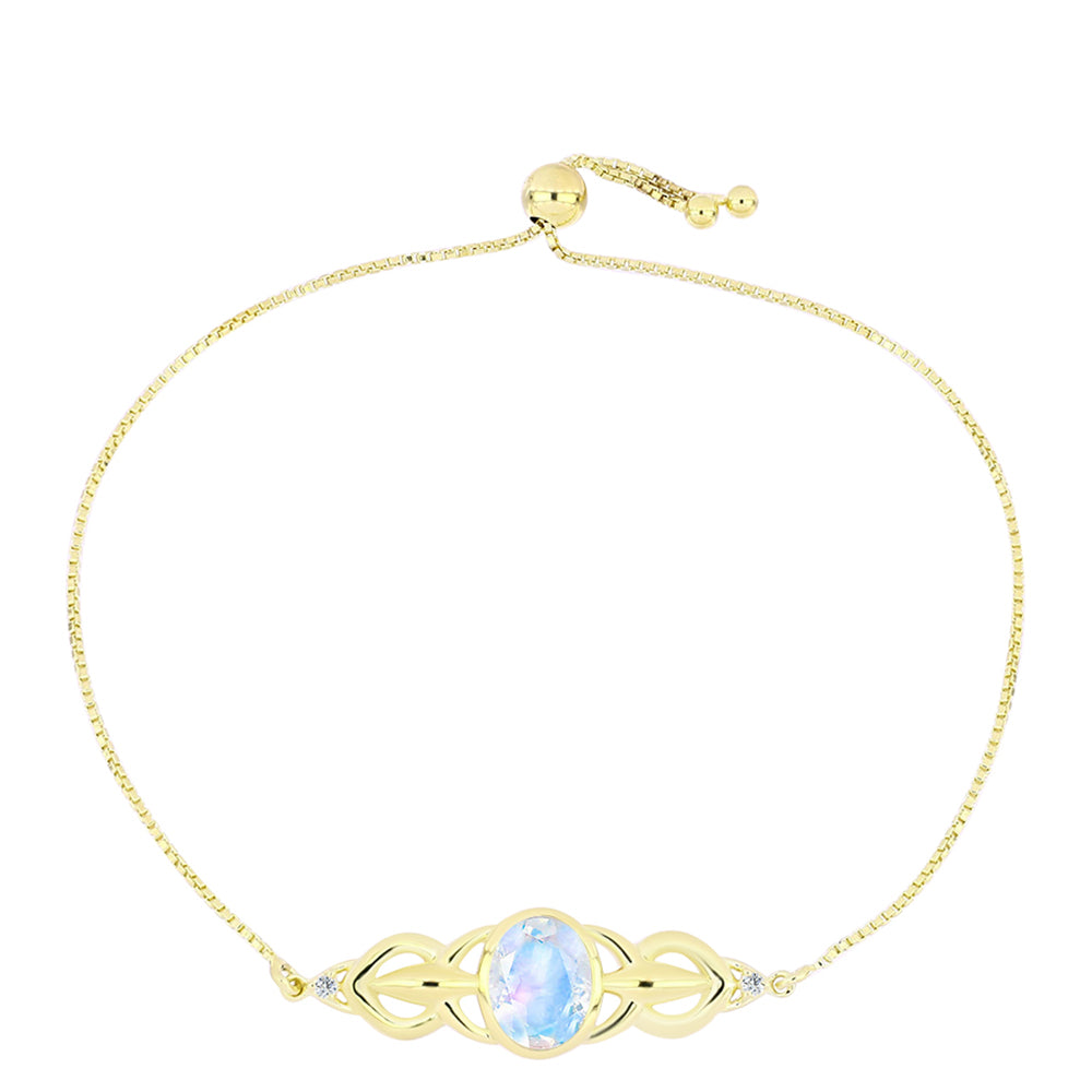 Arannyal Bevont Ezüst Karkötő Szivárvány Holdkővel és Fehér Topázzal