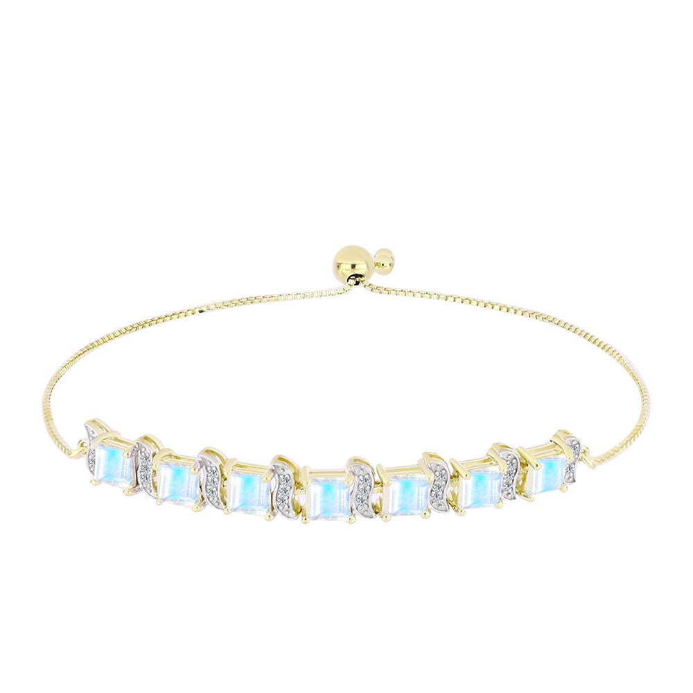 Arannyal Bevont Ezüst Karkötő Szivárvány Holdkővel és Fehér Topázzal