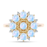 Arannyal Bevont Ezüst Gyűrű Szivárvány Holdkővel és Fehér Topázzal