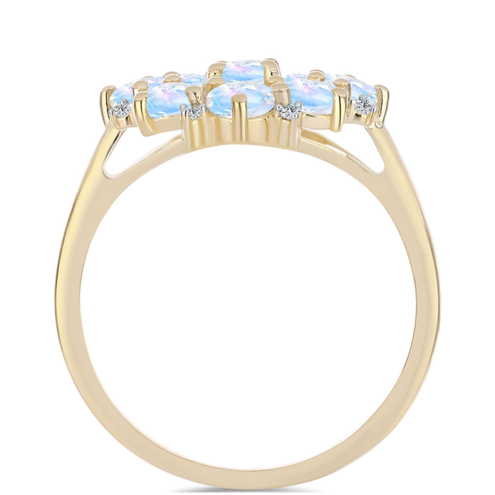 Arannyal Bevont Ezüst Gyűrű Szivárvány Holdkővel és Fehér Topázzal