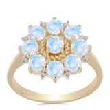 Arannyal Bevont Ezüst Gyűrű Szivárvány Holdkővel és Fehér Topázzal