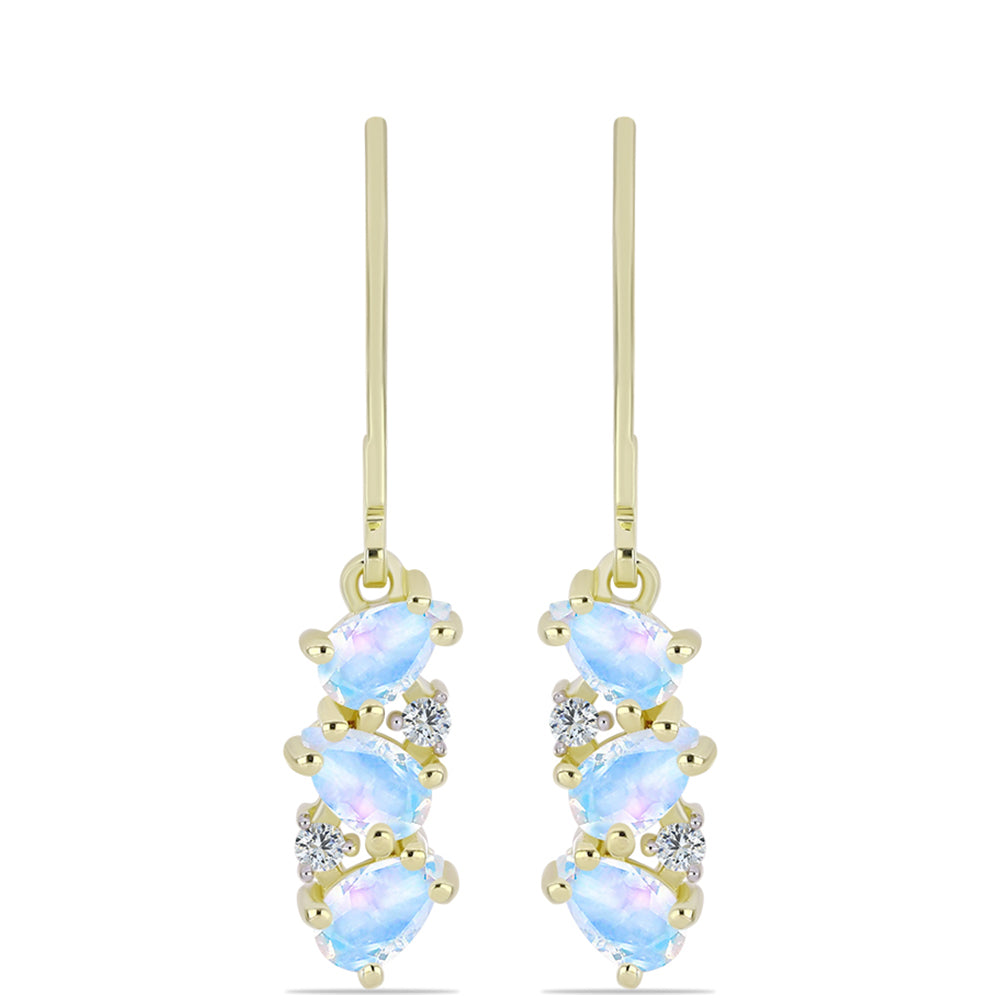 Arannyal Bevont Ezüst Fülbevaló Szivárvány Holdkővel és Fehér Topázzal