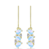 Arannyal Bevont Ezüst Fülbevaló Szivárvány Holdkővel és Fehér Topázzal