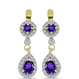 Arannyal Bevont Ezüst Fülbevaló Marokkói Ametiszttel és Fehér Topázzal