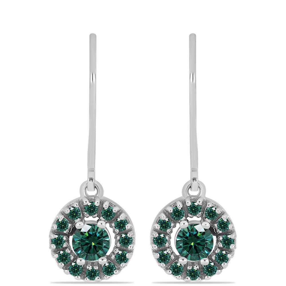 Ezüst Fülbevaló Zöldes Tengerkék Moissanite-tal
