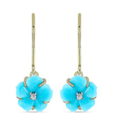 Arannyal Bevont Ezüst Fülbevaló Csipkerózsika Türkizzel és Fehér Topázzal