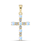 Kereszt Arannyal Bevont Ezüst Medál Szivárvány Holdkővel és Fehér Topázzal