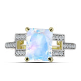 Arannyal Bevont Ezüst Gyűrű Szivárvány Holdkővel és Fehér Topázzal