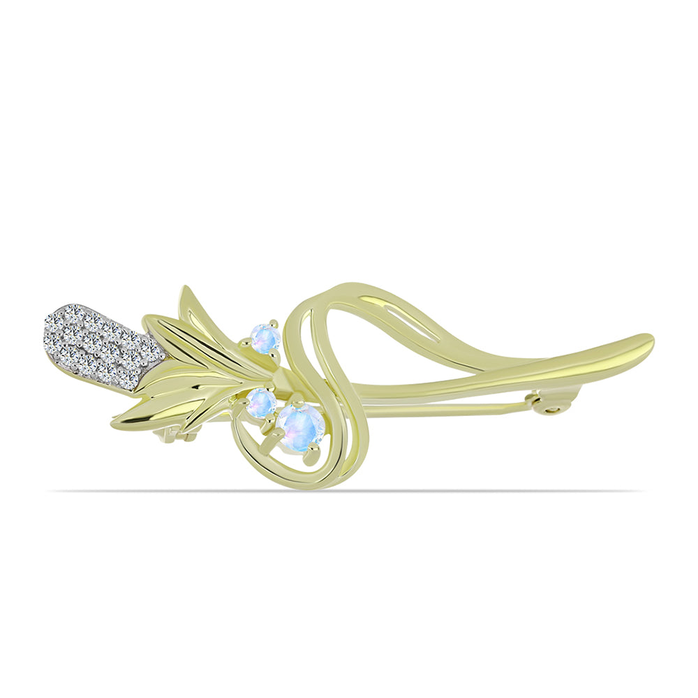 Arannyal Bevont Ezüst Bross Szivárvány Holdkővel