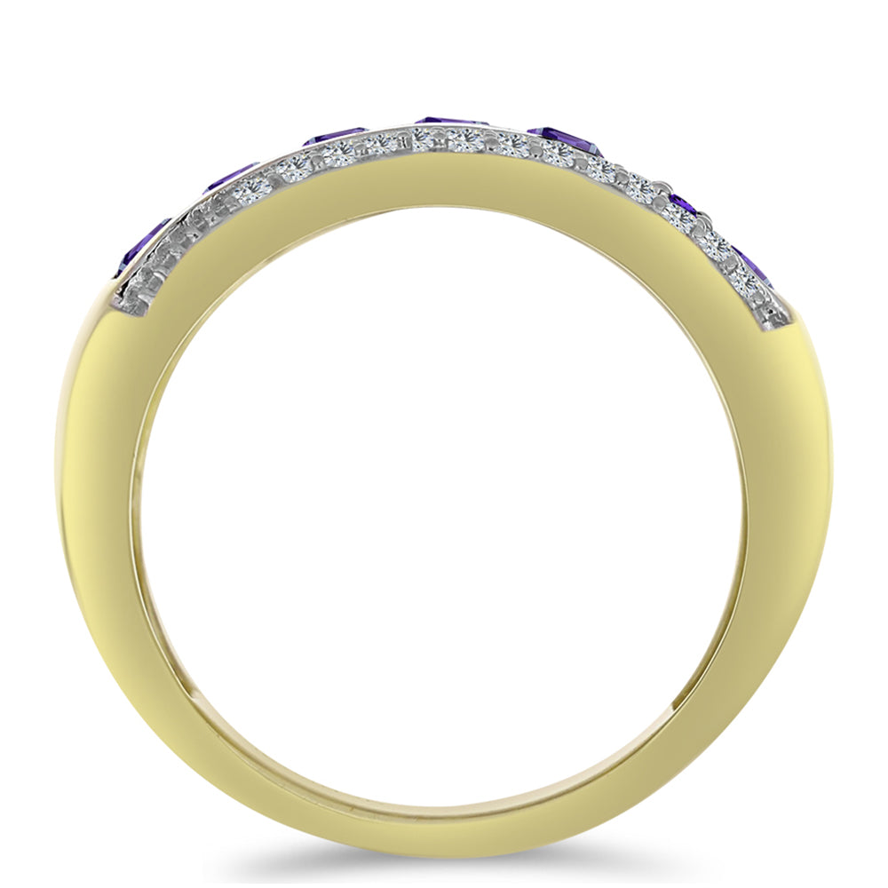 Arannyal Bevont Ezüst Gyűrű Marokkói Ametiszttel és Fehér Topázzal