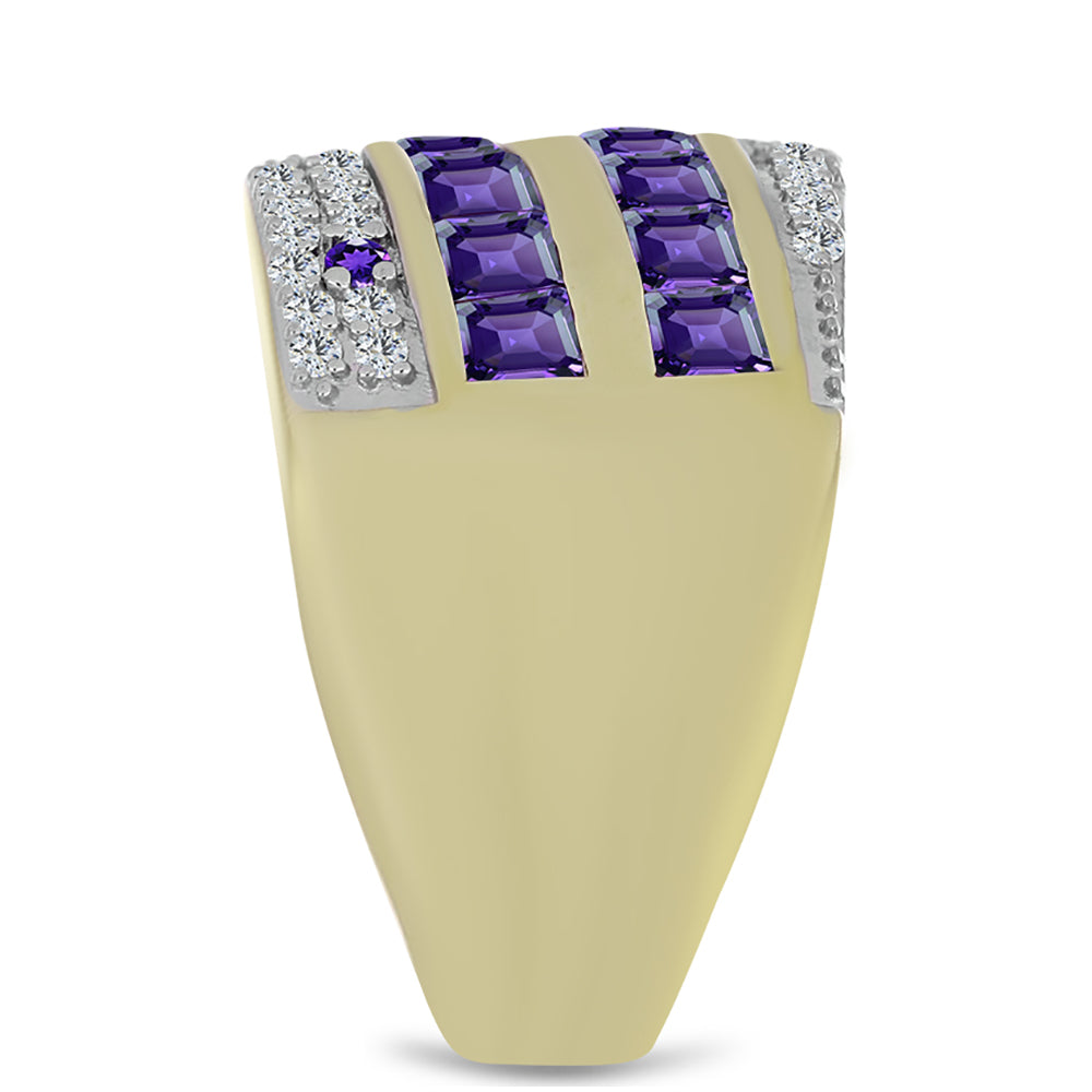 Arannyal Bevont Ezüst Gyűrű Marokkói Ametiszttel és Fehér Topázzal