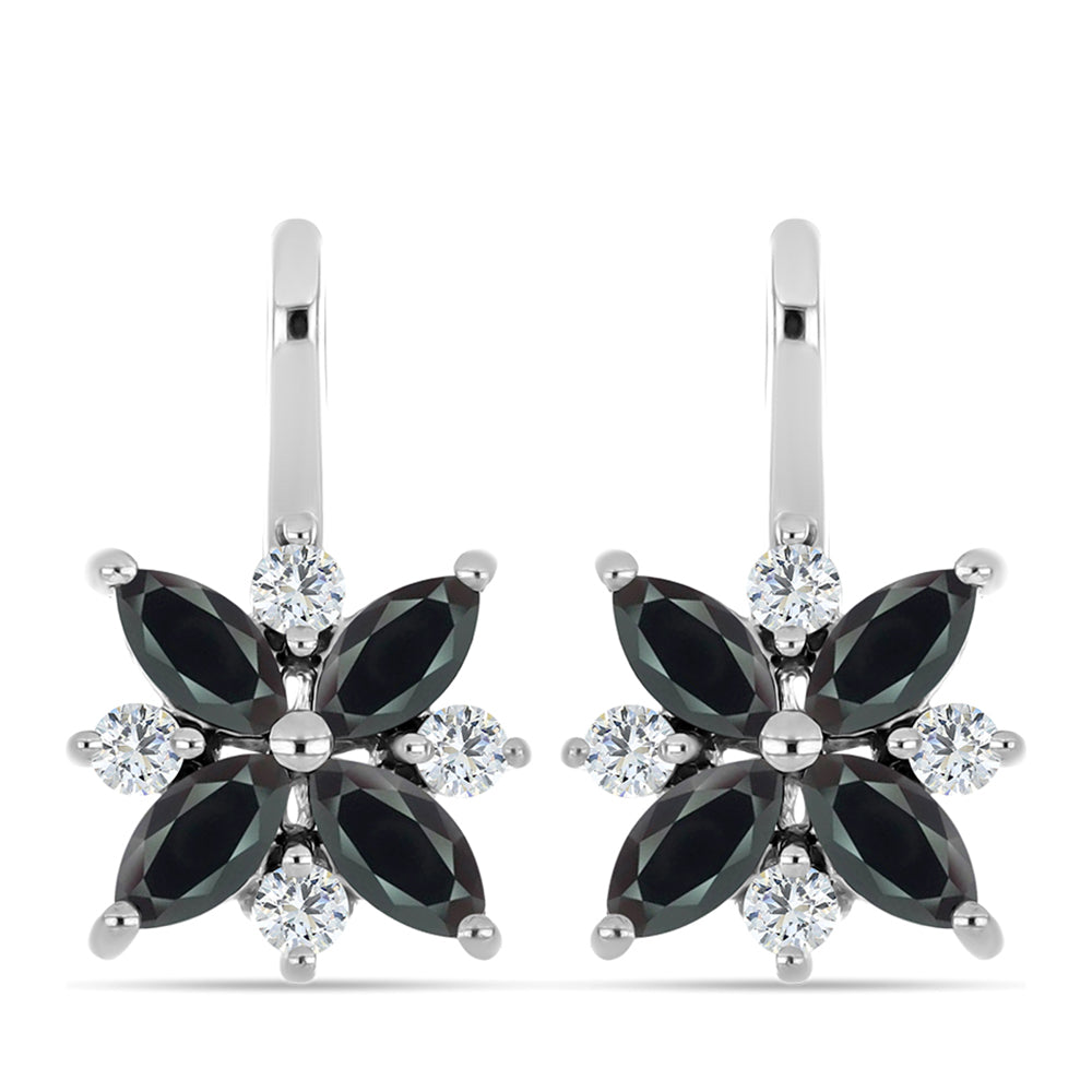 Ezüst Fülbevaló Obszidiánnal és Fehér Topázzal