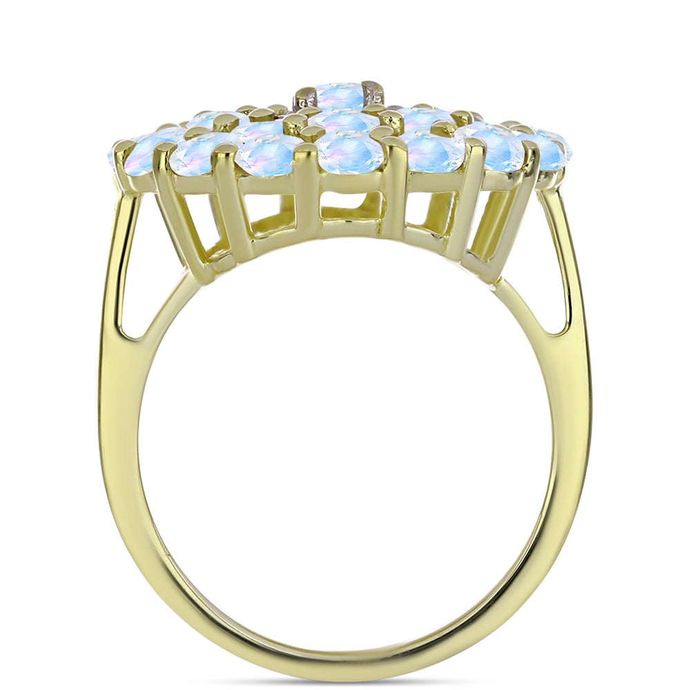 Arannyal Bevont Ezüst Gyűrű Szivárvány Holdkővel és Fehér Topázzal