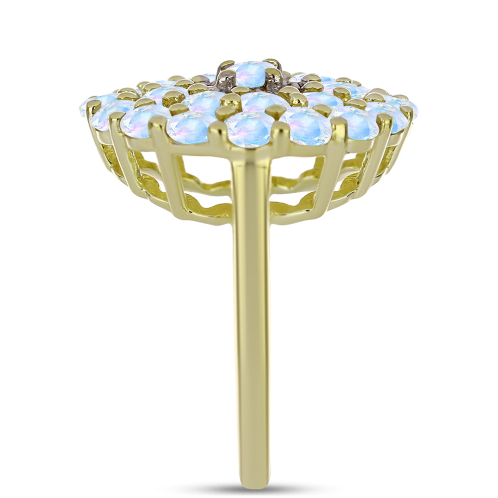 Arannyal Bevont Ezüst Gyűrű Szivárvány Holdkővel és Fehér Topázzal